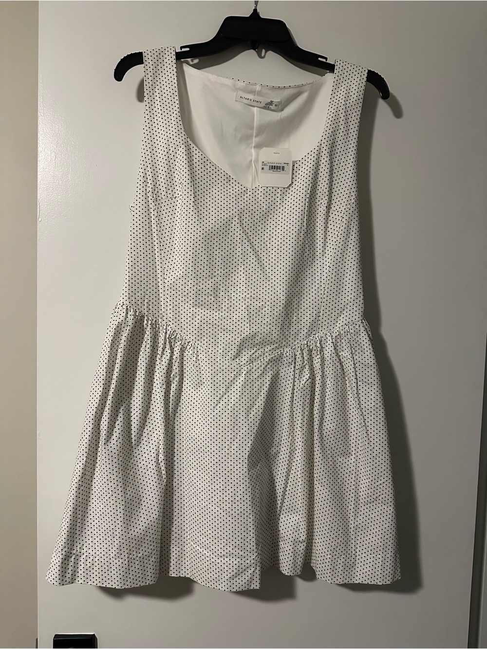 NWT Size XL Altar’d State White Fit & Flare Sleeveless Polka Dot Mini Dress